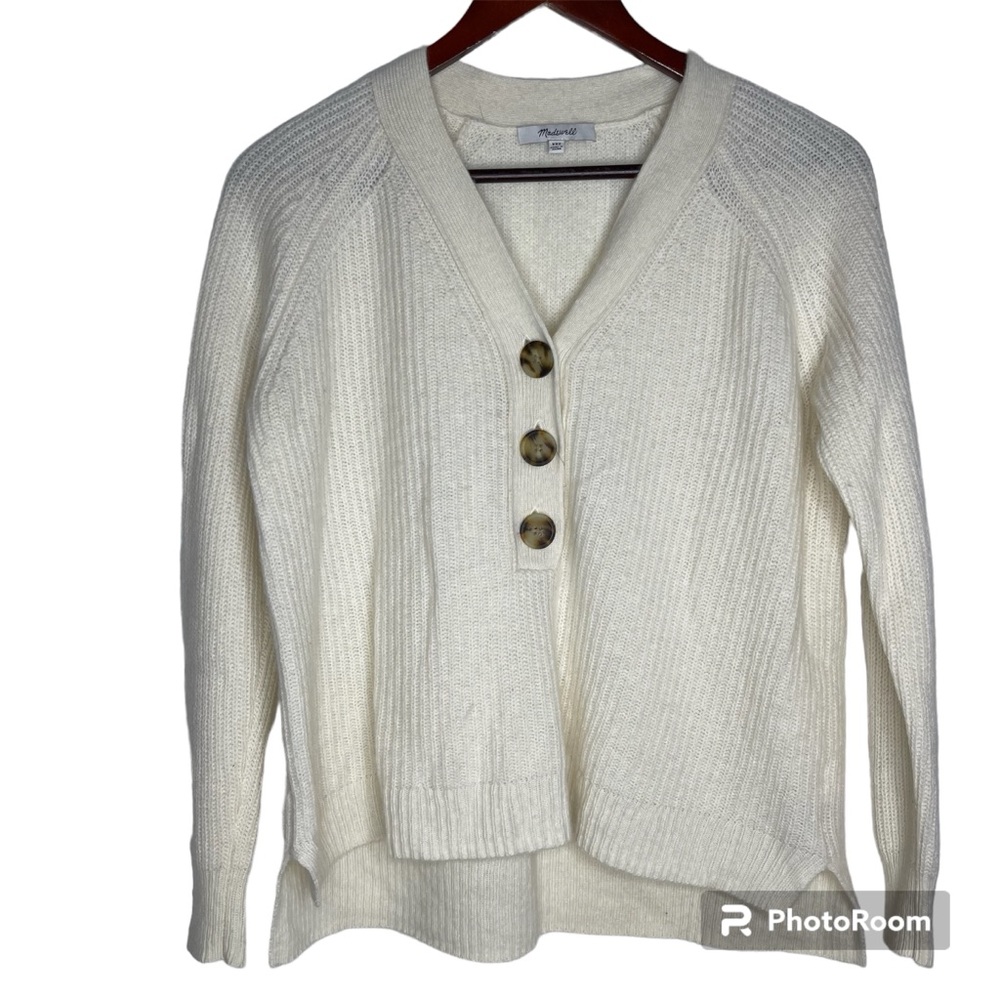 Madewell Lyle Ribbed Cream Henley Merino Wool Blend Sweater XXS